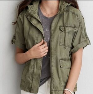 American Eagle Olive Green Utility Half Sleeve Jacket Oversized Extra Small